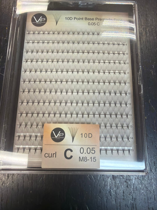 VIP 10D point base premade fans 0.05 12 lines - C Mix, D Mix, CC Mic, DD Mix Large Trays - VIP Extensions