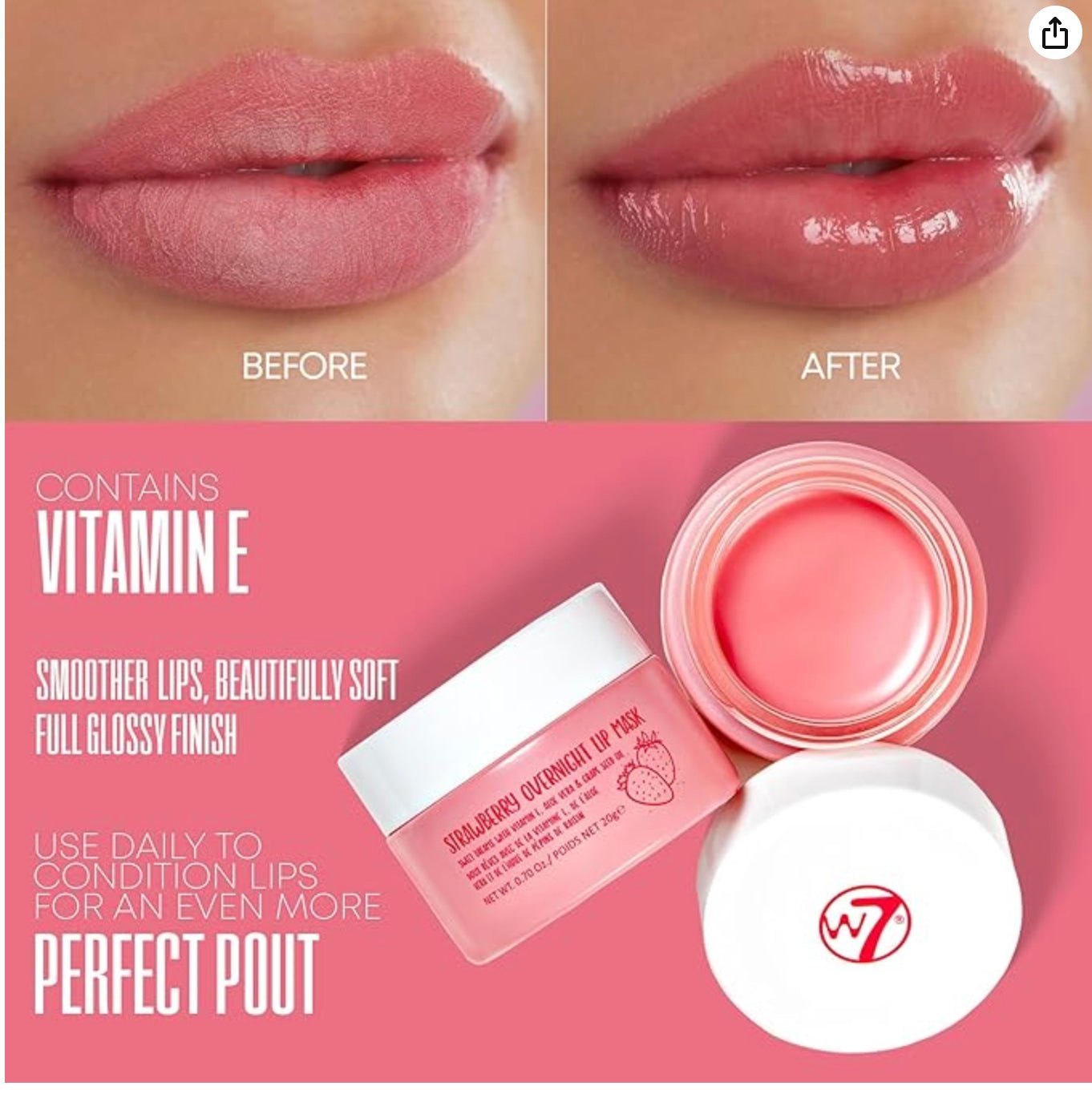 W7 Sweet Dreams Overnight Strawberry Lip Mask - Vitamin E, Aloe Vera and Grape Seed Oil - For Hydrated, Full Looking & Irresistible Lips (B086DSRNR8) - VIP Extensions