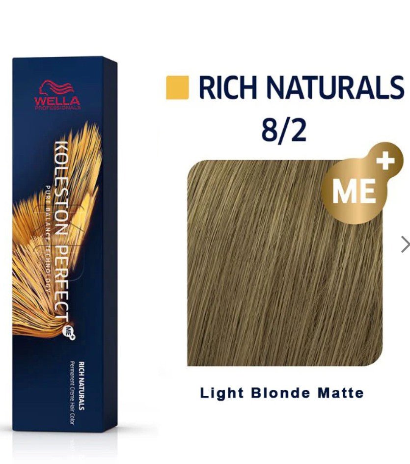 Wella Koleston Perfect Me+ Permanent Creme Hair Color8/2 Light Blonde - VIP Extensions