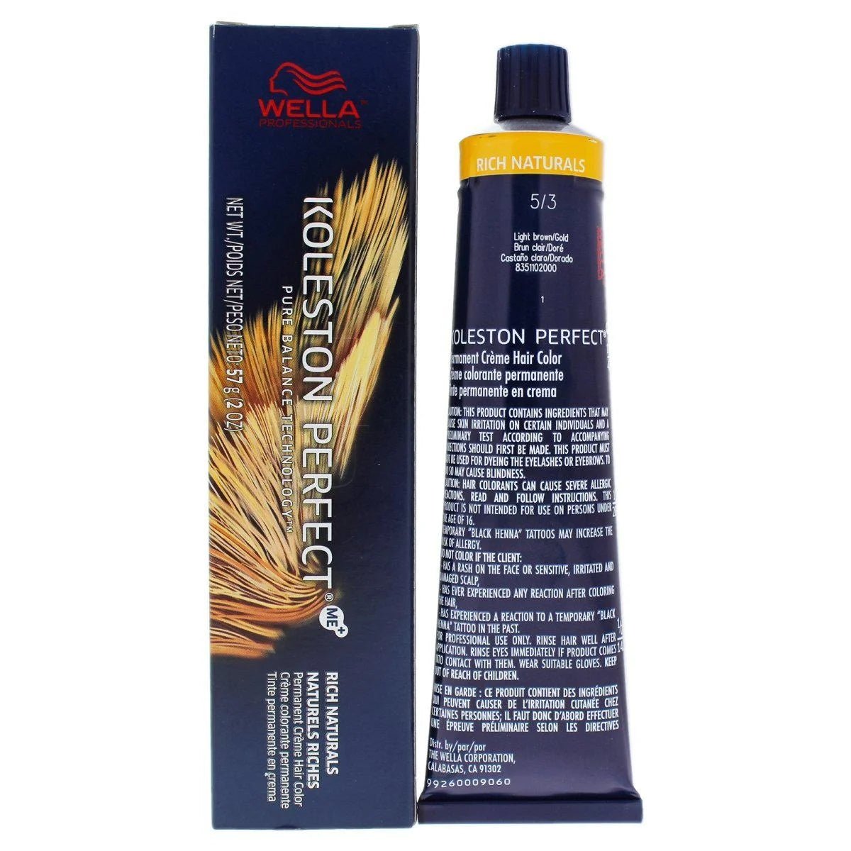Wella Koleston Perfect Permanent Creme Hair Color, 2 oz - 5/3 Light Brown Gold