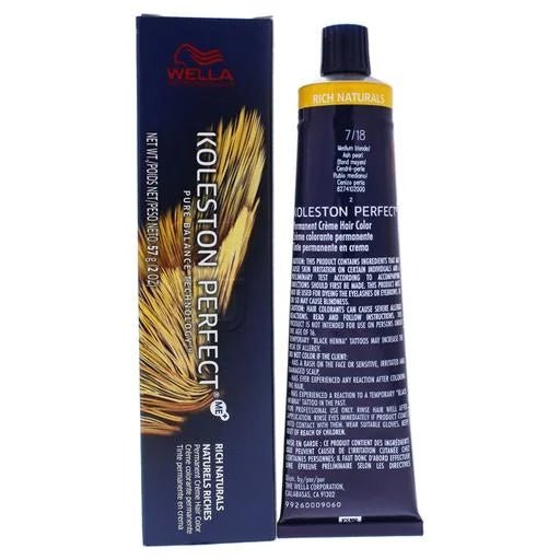 Wella Koleston Perfect Permanent Creme Hair Color, 2 oz - 7/18 Medium Blonde Ash Pearl