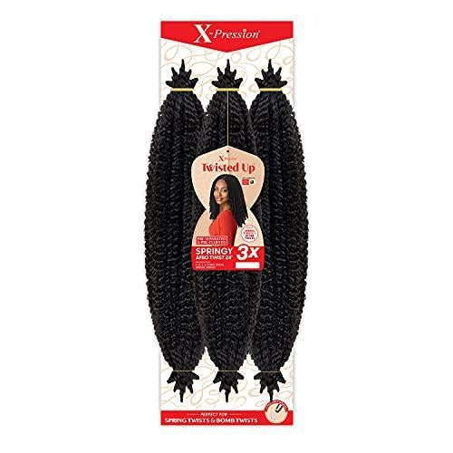 X - Pression Braid Outre Crochet Braids X - Pression Twisted Up 3X Springy Afro Twist 24Inch 2T1B/30k - VIP Extensions