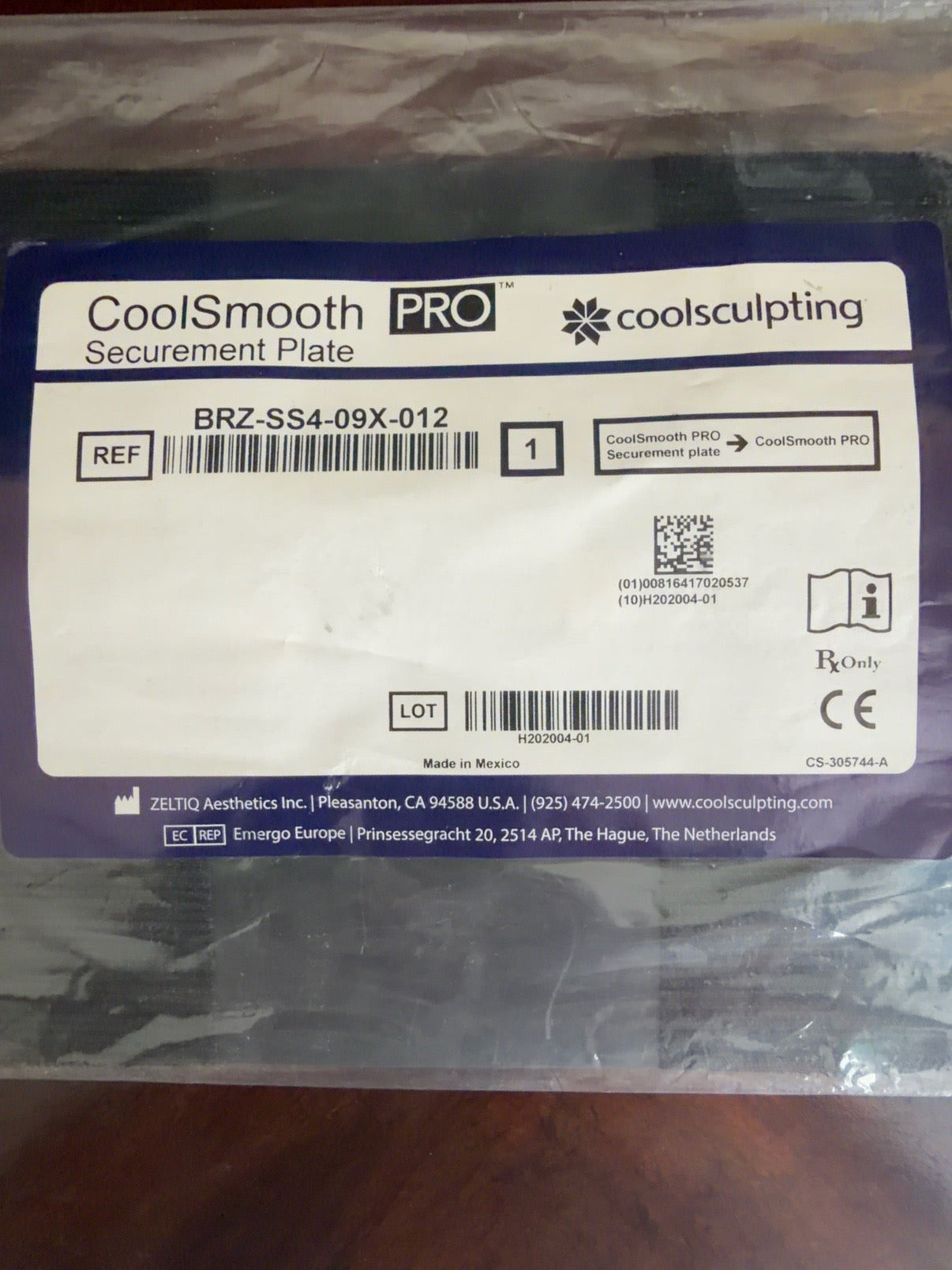 Zeltiq CoolSculpting CoolSmooth PRO Securement Plate package, REF BRZ-SS4-09X-012