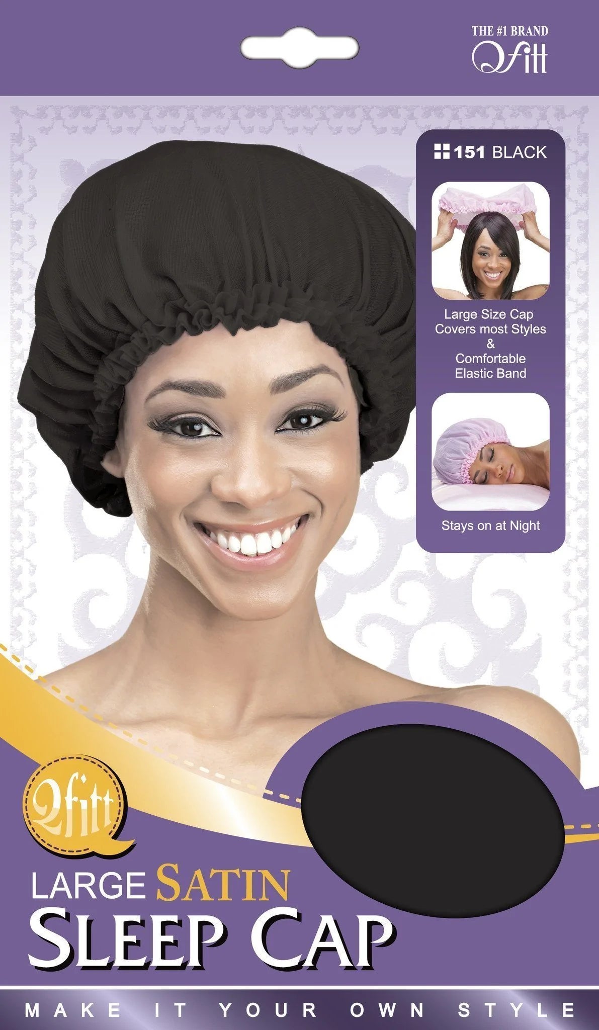 LARGE SATIN SLEEP CAP / BLACK - VIP Extensions