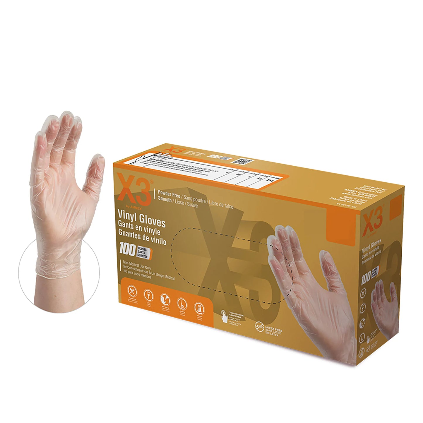 X3 Clear Vinyl Industrial Latex Free Disposable Gloves by Ammex - VIP Extensions