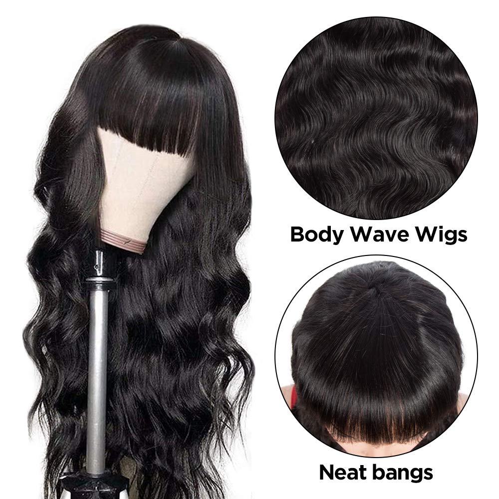 Victoria Spotlight  Body Wave  Human Hair Wigs With Bangs 130%