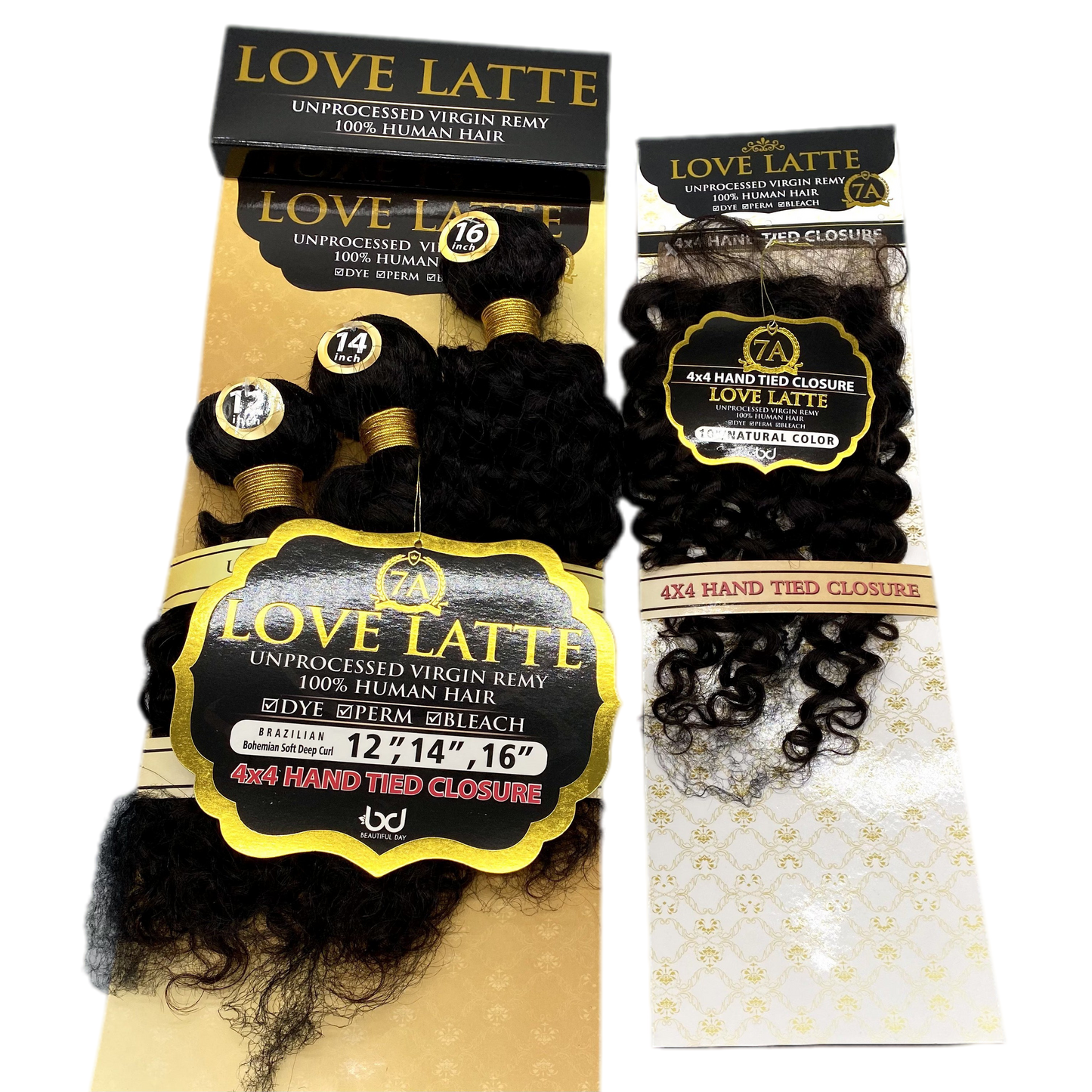 Love Latte 7A Brazilian Bundle Multi Pack w/Closure - Bohemian soft deep curl