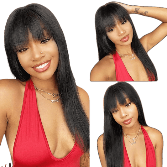 Human hair wig with bangs Natural black - VIP Extensions