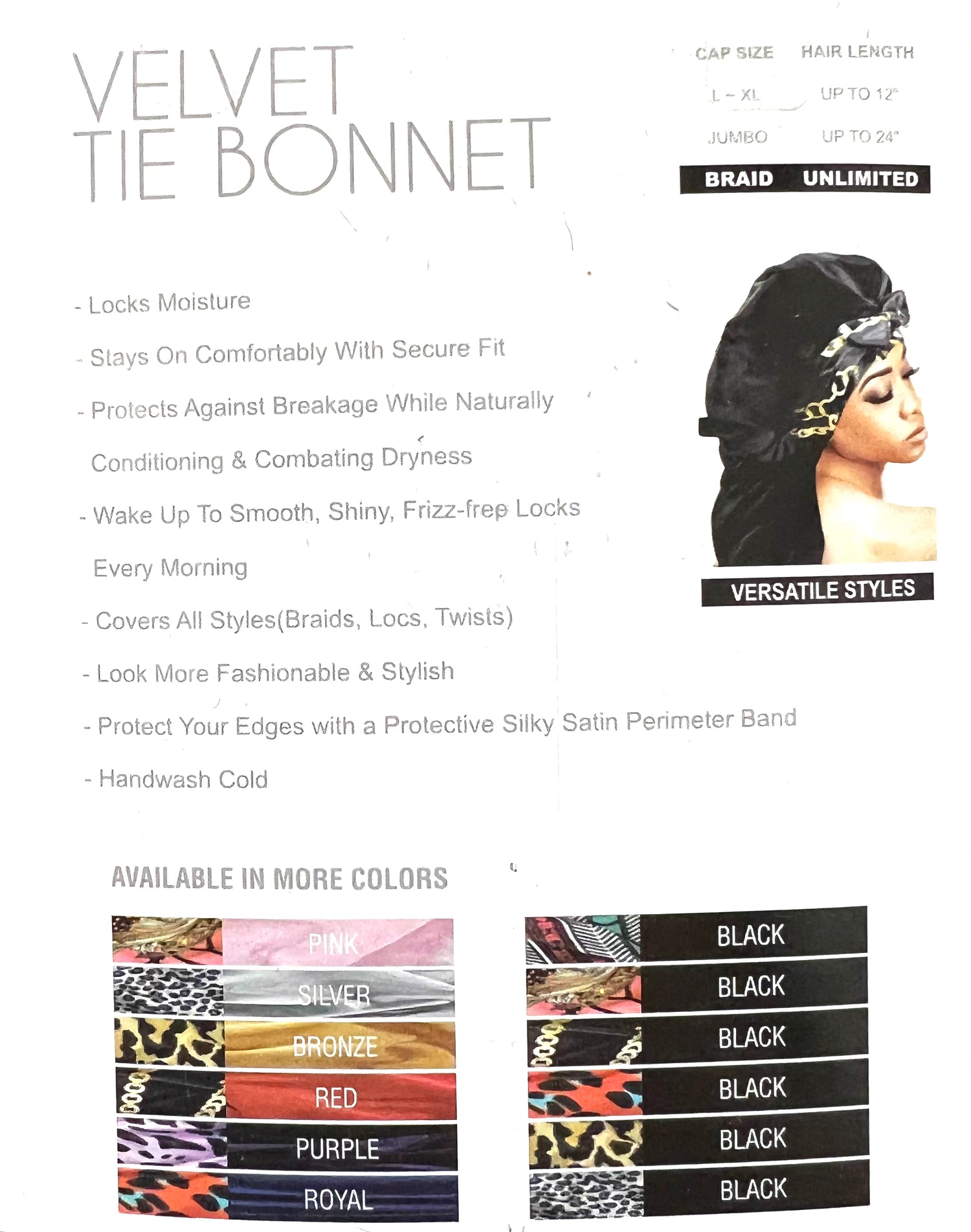 Lux by Qfitt Velvet Tie Bonnet (Braid) - VIP Extensions