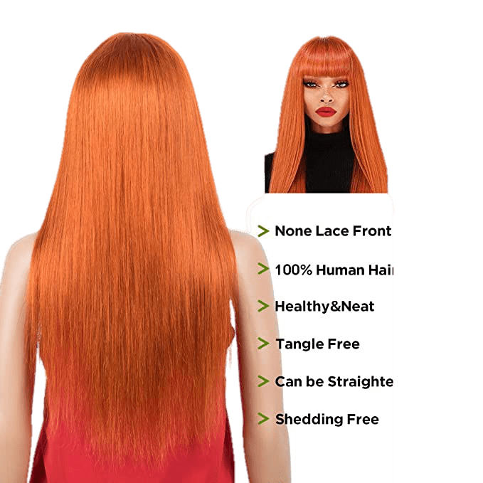 Victoria Spotlight Straight Human Hair Wigs With Bangs 130% - ORANGE - VIP Extensions
